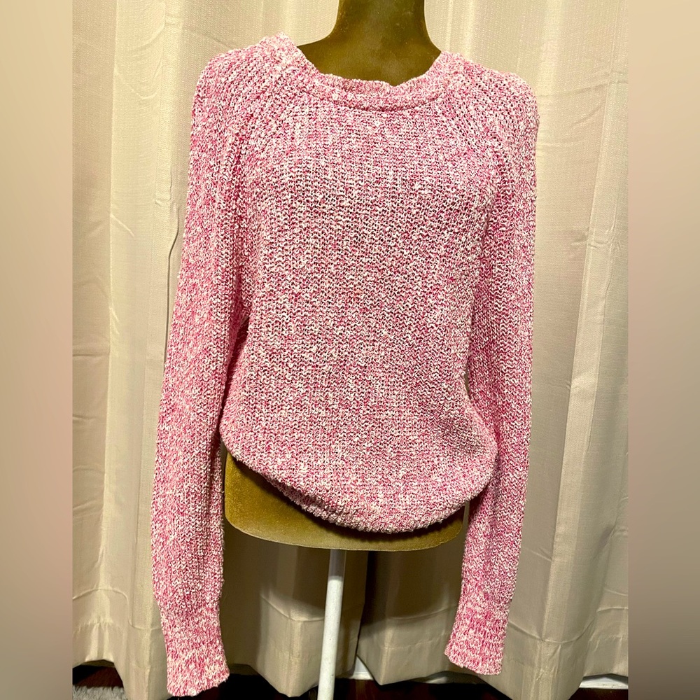 Free People white and pink knit sweater, size Large.